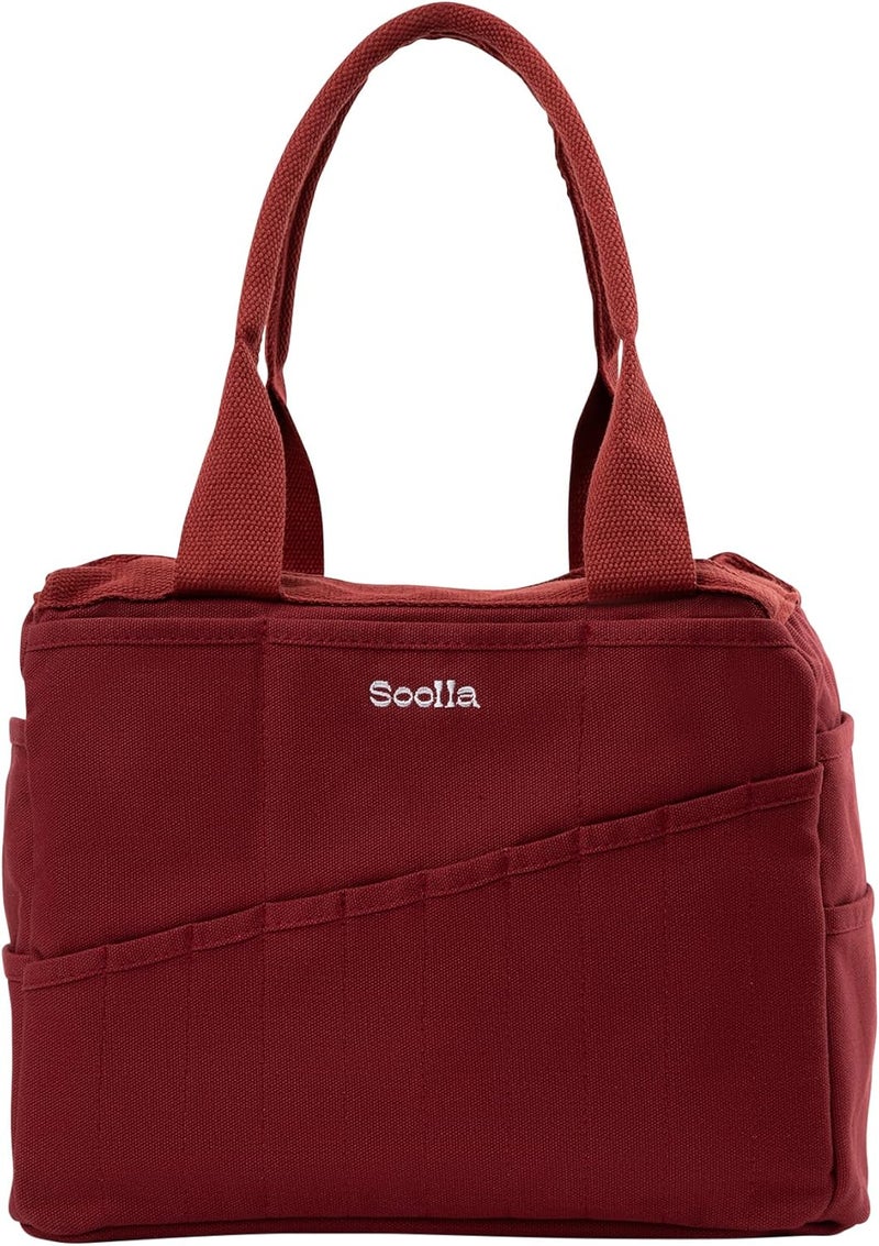 Soolla Studio Bag: Art Supply Organizer & Pottery Tool Bag, Washable Craft Tote, Knitting Yarn Holder, Crochet Projects, 30 Pockets, 20+ Canvas Colors, Gift for Artists & Teachers (Sangria Red) - Image 1